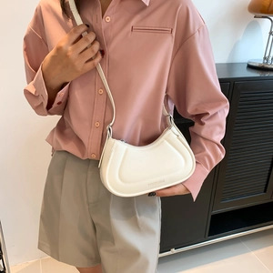Minimalist white crescent hobo bag for women with fashion embossing and shoulder strap