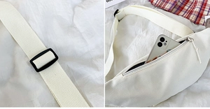 Detailansicht der weißen Cord-Gürteltasche mit Innenkapazität und Trageriemen-Schnalle