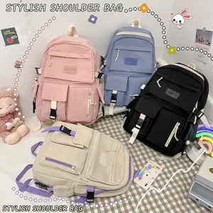 Women Nylon Multi-Pocket Student Backpack Preppy Style School Bag Casual Large Capacity Laptop Rucksack Travel Daypack
