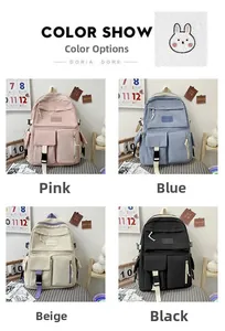Color options of minimalist campus backpacks with cute rabbit embroidery detail