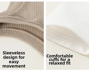 Detailaufnahme der braunen Stricktextur und der weißen Baumwoll-Ärmelnähte am Set