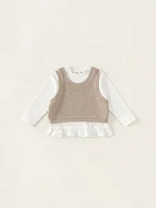 Mädchen Baumwolle 2-Teiliges Kleidungsset Süßes Rüschen-Langarmhemd und Strickweste für Frühling Herbst Kinder Casual Outfits