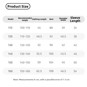 Detailed size chart for kids sweatshirt featuring height and length measurement data