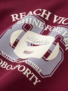 Classic burgundy cotton sweatshirt for boys with vintage white and blue letter print