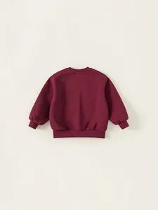 Classic burgundy long sleeve cotton sweatshirt for boys with ribbed cuffs and crew neck