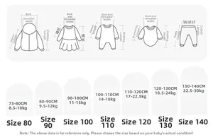 Size chart for children's casual clothing set showing height and weight for size 80-140