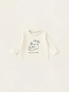 Jungen Baumwolle Langarm T-Shirt Rundhals Cartoon Hund Bedruckt Kinder Lässig Frühling Herbst Oberteil Bekleidung Cremeweiß