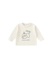 Minimalistisches cremeweißes Langarm-T-Shirt für Kinder mit Cartoon-Hunde-Print