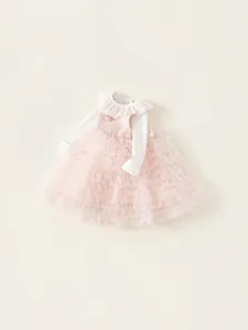 Roze en witte prinsessenjurk voor baby's met kant kraag en tule tutu rokje voor meisjes