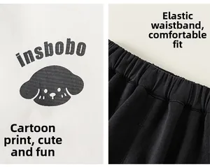 Detail of high-elastic waist band and cute cartoon dog print on toddler school set