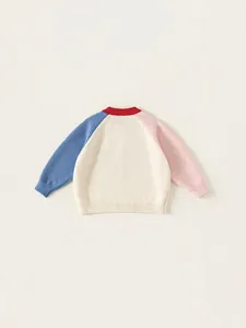 Kids color-block raglan long sleeve knit sweater with ribbed cuffs and crew neck