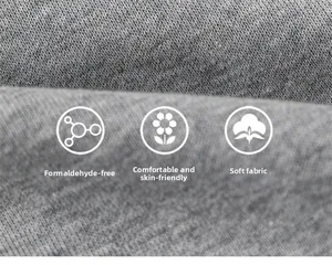 Macro shot of gray knit fabric showing soft texture, skin-friendly and formaldehyde-free