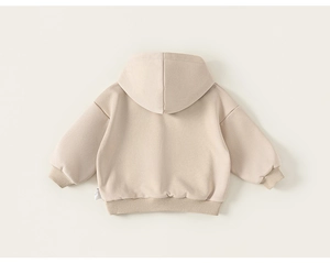 Vue arrière du sweat à capuche en coton crème pour tout-petits avec détails côtelés