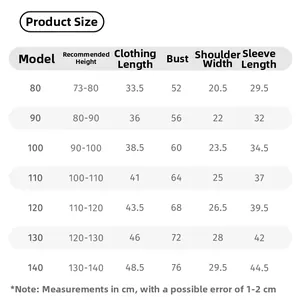 Detailed sizing guide chart for girls' knitted sweaters from size 80 to 140 centimeters