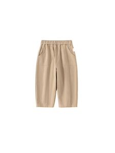 Classic khaki cotton straight trousers for boys with elastic waist and large side pockets