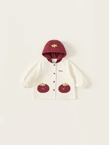 Veste Coupe-vent à Capuche pour Filles Coton Bloc de Couleur Manteau Avec Poches Tomate Broderie de Lettres Vêtements Décontractés