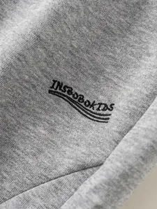 Gray kids' casual jogger pants with Instobo Kids embroidery and soft cotton texture