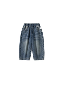Pantalon en jean classique bleu moyen pour enfant avec taille élastique et coupe droite