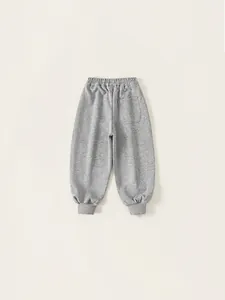 Classic grey cotton jogger pants for boys with elastic waist and ribbed ankle cuffs
