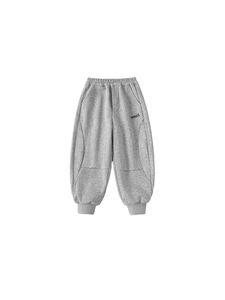 Grey boys' cotton sweatpants with elastic waist and ribbed cuffs for kids