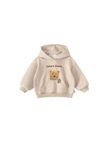 Sweat à capuche beige pour enfant avec applique d'ours en 3D et texte Sempre Avanti