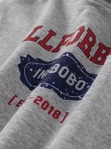 Kids grey hooded sweatshirt with vintage American style print and soft cotton texture