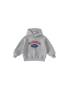 Kids grey hooded sweatshirt with retro graphic print and ribbed cuffs in a loose fit