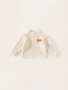 Kids Soft Acrylic Knitted Sweater For Girls Boys Casual Half Turtleneck Solid Pullover Puppy Embroidery Autumn Top