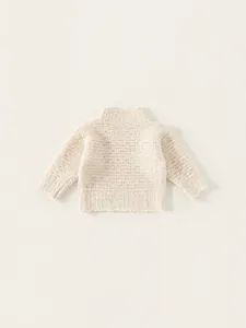 Kids cream knit sweater with semi-high neck and ribbed cuffs for fall fashion