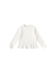 Witte meisjes top met lange mouwen en een schattige dubbellaagse peplum zoom en ronde hals