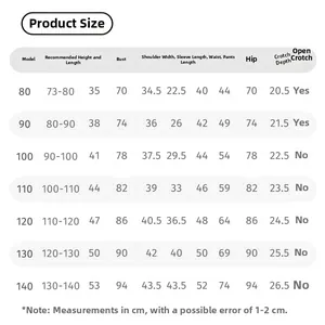 Detailed size guide for toddler sportswear showing height and body measurements table