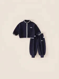 Kids Polar Fleece Tracksuit Set Navy Blue Zipper Jacket And Pants For Boys Girls Autumn Warm Sporty Casual Outfits