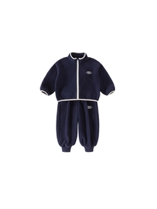 Kids navy blue fleece tracksuit set with zip-up jacket and matching pants for boys