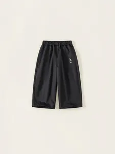 Pantalon décontracté noir pour garçon avec broderie ours et taille élastique coupe droite