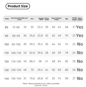 Guide des tailles pour ensemble fille 3 pièces avec mesures de 80 à 140 cm détaillées