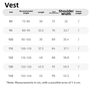 Tableau des tailles pour ensemble 3 pièces automne filles avec mesures gilet et pantalon