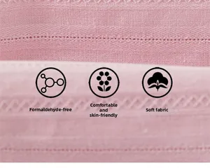Close-up of soft pink formaldehyde-free cotton fabric with delicate hollow embroidery