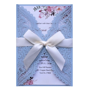 European Laser Cut Wedding Invitation Set With Artificial Pearl Paper Lace Shell Satin Ribbon Bow Inner Card Envelope For Marriage Banquet