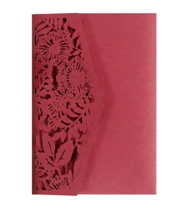 Elegant burgundy laser cut hollow floral invitation cards for weddings and parties