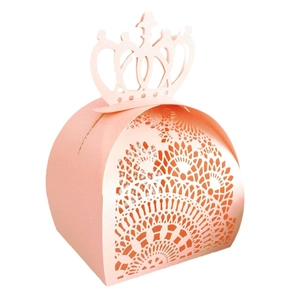 Hollow Out Crown Candy Gift Box Laser Cut Artificial Pearl Paper Favors Box For Wedding Birthday Party Celebration Decoration