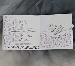 Elegant Laser Cut Wedding Invitation White Hollow Floral Artificial Pearl Paper Card With RSVP Card For Engagement Banquet Party