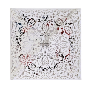 Luxury Laser Cut Wedding Invitation Cards Artificial Pearl Paper Hollow Floral Mandala Lace Envelopes Inner Sheets Invitation Pocket