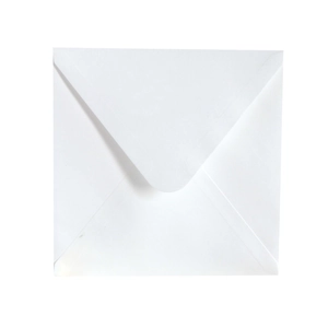 Elegant white laser-cut wedding invitation envelope with a classic V-flap square design