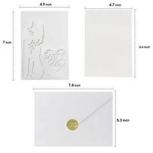 Detailed size chart for laser-cut wedding invitations with envelopes and inserts