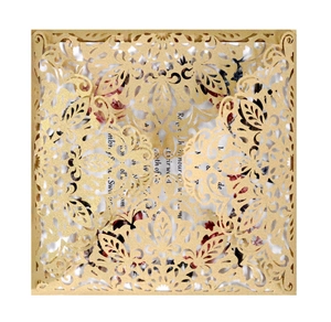 Elegant gold laser cut lace wedding invitation with floral insert and intricate details