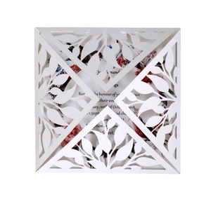 Elegant Laser Cut Wedding Invitation Cards Square Pearlescent Paper Hollow Leaves Design Invitations With Envelopes And Floral Inner Cards For Party Event Banquet
