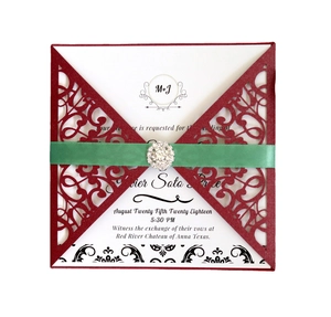 Cartes D'invitation De Mariage Élégantes Découpées Au Laser Papier Perlé Design Floral Creux Ruban Strass Invitation Européenne Pour Fête De Mariage Banquet