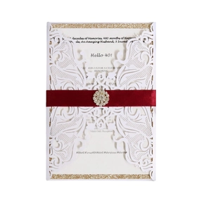 Laser Cut Invitation Cards Pearlescent Paper Lace Hollow European Style For Wedding Birthday Party Celebrations Ribbon Rhinestone