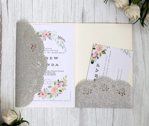 Wedding Invitation Cards Hollow Rose Flower Laser Cut Glitter Pearlescent Paper Elegant Engagement Party Invitations