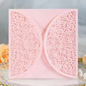 Elegant Laser Cut Pearl Paper Wedding Invitation Card Cover Only Rose Floral Hollow Design Without Inner Page And Envelope